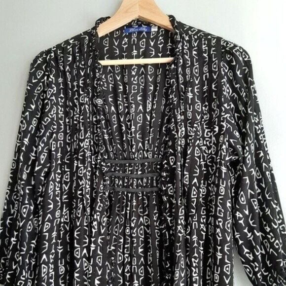 BLUE SKY Love & Gratitude Fair Trade Open Front Fabric Cardigan B&W Sz XS - Picture 3 of 12